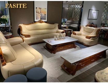 New Chinese-style simple ebony leather sofa luxury villa living room size apartment solid wood furniture corner combination