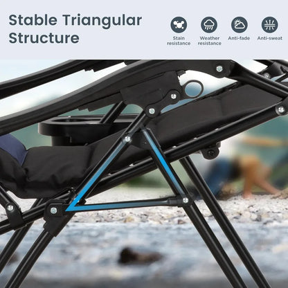 XXL Oversized Padded Zero Gravity Chair, Foldable Patio Recliner, 28 Wide Seat Anti Gravity Lounger with Cup Holder