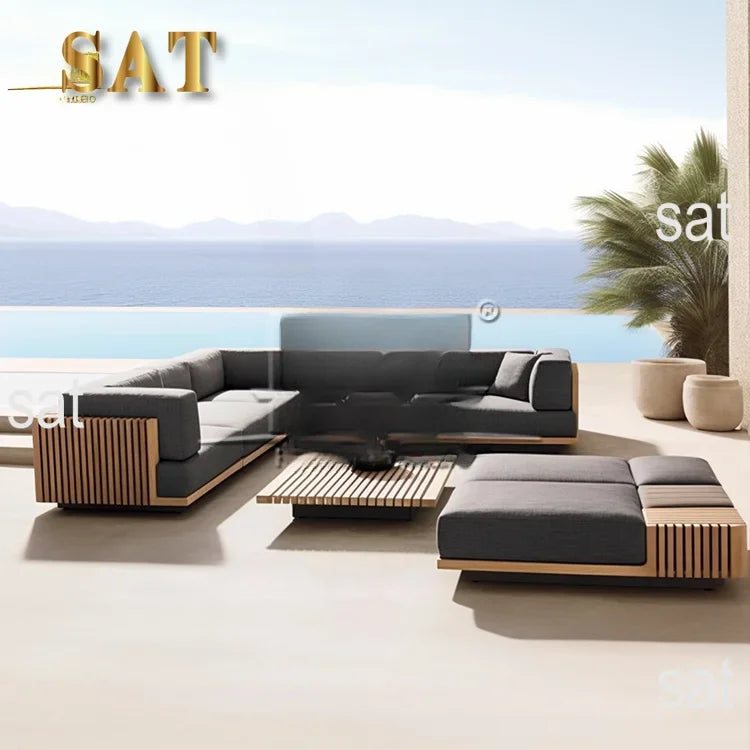 'Modern Teak Wood Outdoor Furniture With Cushions Water Proof Sectional Sofa
