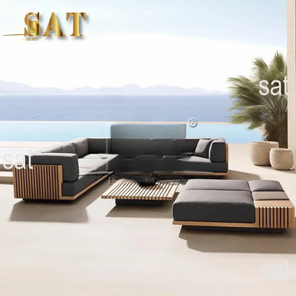 'Modern Teak Wood Outdoor Furniture With Cushions Water Proof Sectional Sofa