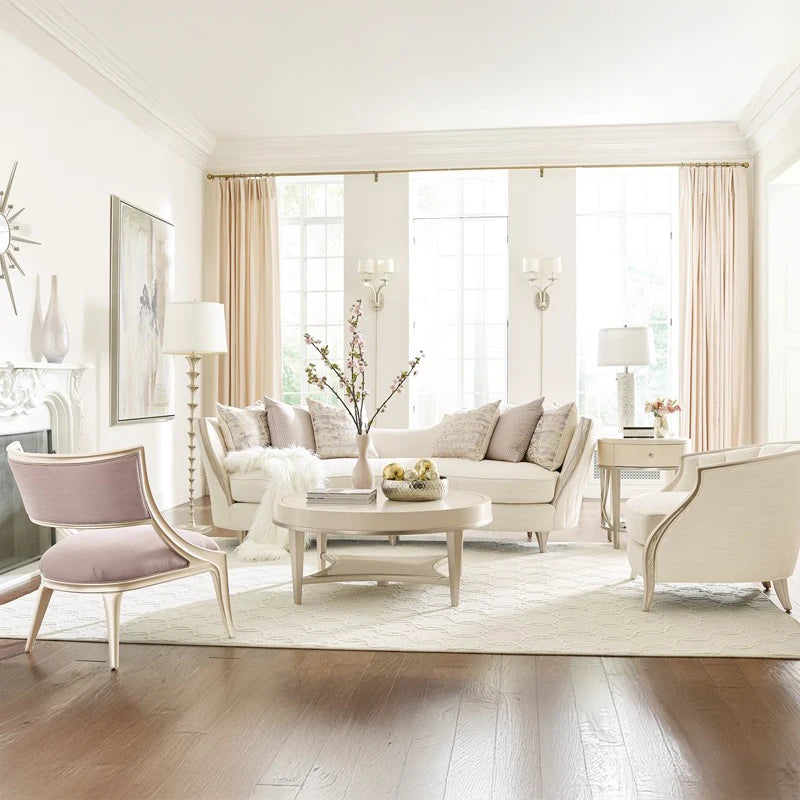 Caracole Adela Luxury Home Furniture Curved High Quality for Wood Frame Couch Modern White Sofa Set for Living Room New Design