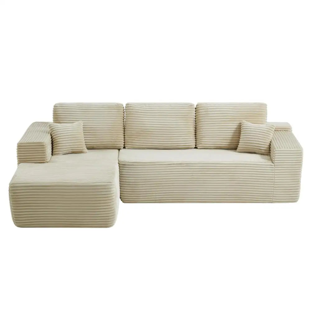 104'' Cloud L-Shaped Sectional Chaise: Deep Seat, Side Pockets, Plush Beige - No Assembly for Living/Bedroom