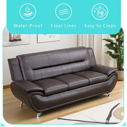 Leather Sectional Sofa Couches, Living Room Furniture Sets, 3 Pieces Modern Couch Set, Faux Leather Sofa Loveseat Chair Set with