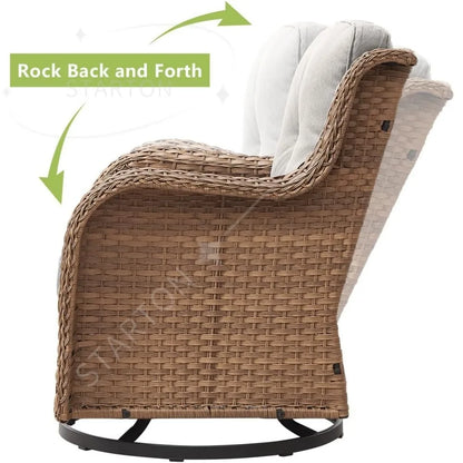 Chair Outdoor, Patio Bistro Furniture Conversation Set, Cushioned Wicker Chair with Glass Coffee