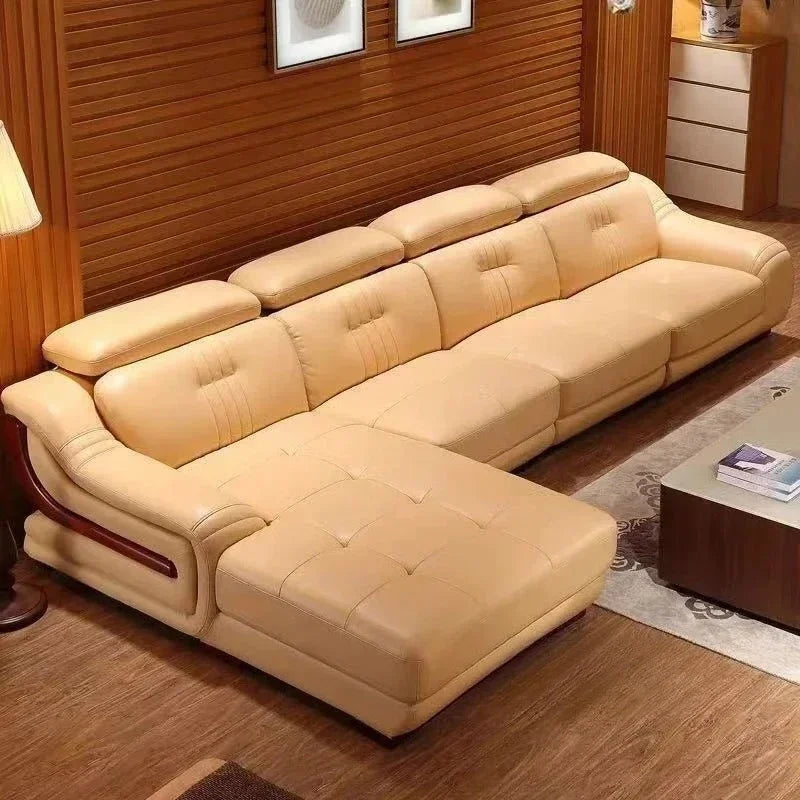 MANBAS Premium Italian Genuine Leather Sofa Sets Big Sectional Couch Living Room Sofas With Adjustable Headrests Home Furniture