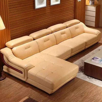 MANBAS Premium Italian Genuine Leather Sofa Sets Big Sectional Couch Living Room Sofas With Adjustable Headrests Home Furniture