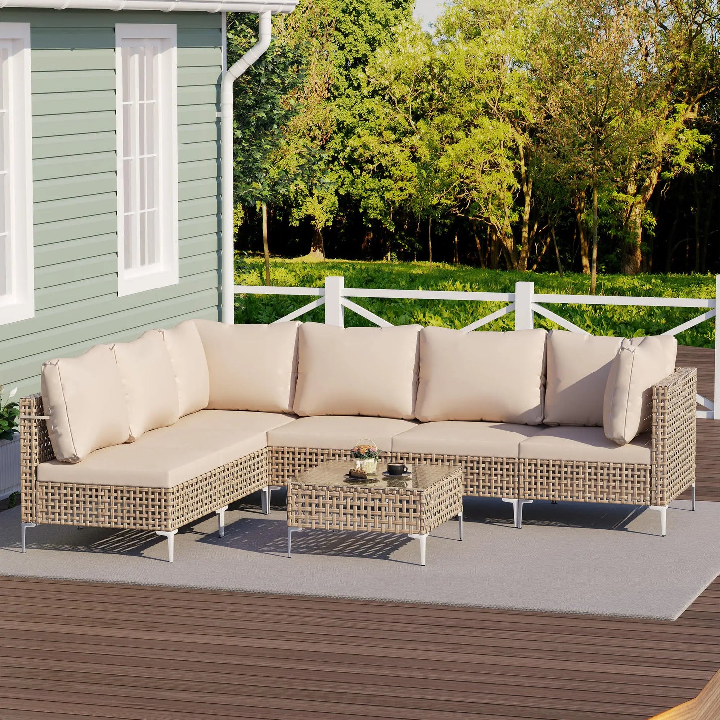 Garden Sofa Set PE Wicker Aluminum Frame Sofas Villa Living Room Furniture  Rattan Woven Outdoor L Shape Combinational Couch