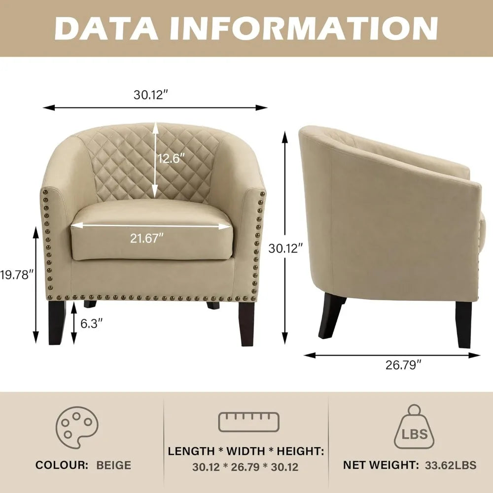 Modern Faux Leather Club Chair with Rounded Arms for Comfortable Living Room and Bedroom Use