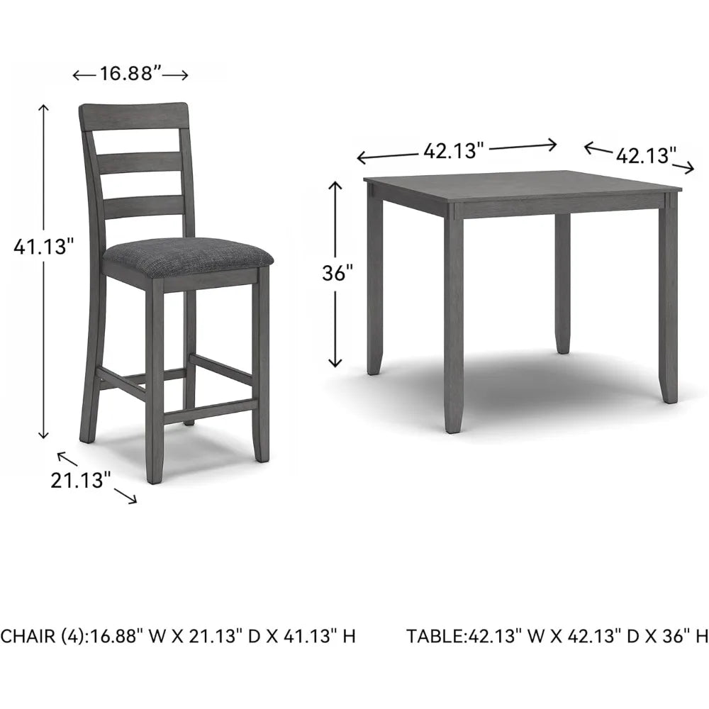 5-Piece Gray Wood Dining Set with Table & 4 Barstools, Counter-Height for Small Spaces