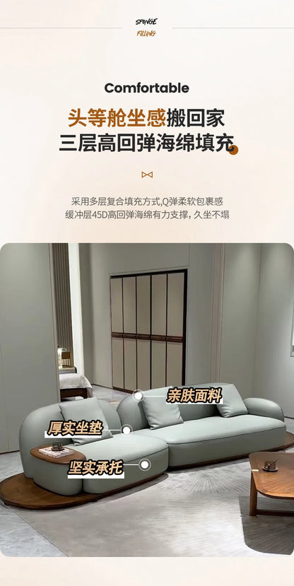 A506  Sofa Italian minimalist cowhide large flat-level villa living room high-end modern simple cream leather sofa