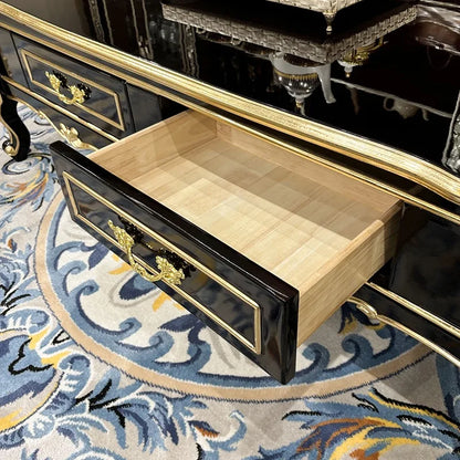French solid wood large coffee table European rectangular solid wood carving double-layer tea table