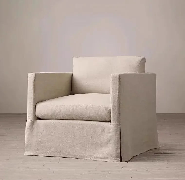 North American wabi style Japanese style white cream linen cotton and linen designer living room B & B straight