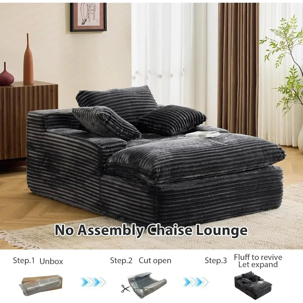 67" Boneless Chaise Lounge Chair Indoor Oversized Corduroy Upholstered Sofa Bed Deep Seat Sleeper Couch Reading Chair Cloud