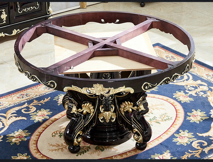 HTT marble dining table and chair combination carved round table for household8 people round  with turntable furniture