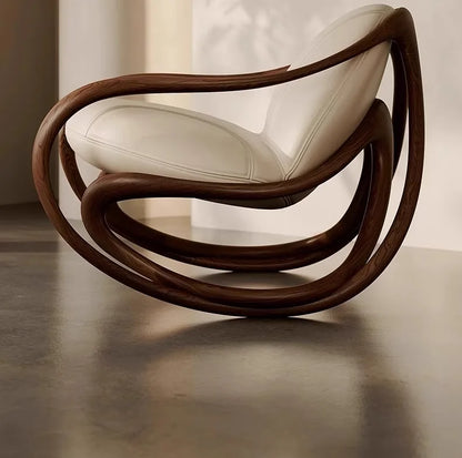 Italian leather sofa, solid wood black walnut balcony, leisure lounge chair, living room rocking chair
