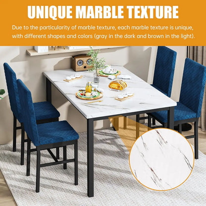 Dining Table Set for 4 Kitchen Table and Chairs Set of 4 Faux Marble Kitchen and Dining with Velvet Upholstered Dinner Chairs