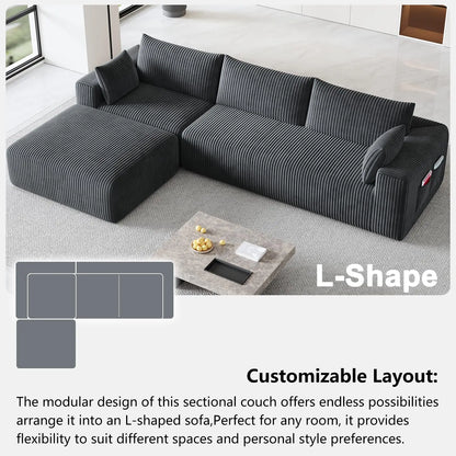Customized 108" Cloud Modular Sofa, L Shaped Boneless Deep Seat Chaise No Assembly