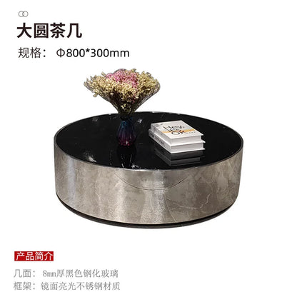 Italian mirror coffee table stainless steel small apartment tempered glass round combination design sense living room home