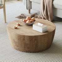 Rustic Drum Coffee Table for Living Room Round Center Table Modern Drum-Shape Wooden Cocktail Table for Home Office - Fully Asse