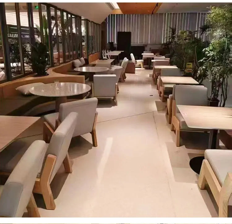 Commercial Booth Sofa Set Solid Wood Leather, Table Chair Combination for Milk Tea Coffee Hot Pot Restaurant Card Seat
