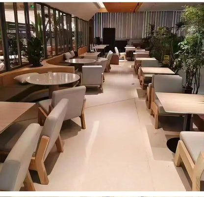 Commercial Booth Sofa Set Solid Wood Leather, Table Chair Combination for Milk Tea Coffee Hot Pot Restaurant Card Seat