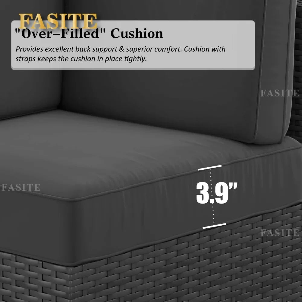 7-Piece Outdoor Patio Furniture with 44-inch Fire Pit Table Rattan Sectional Sofa Conversation Set