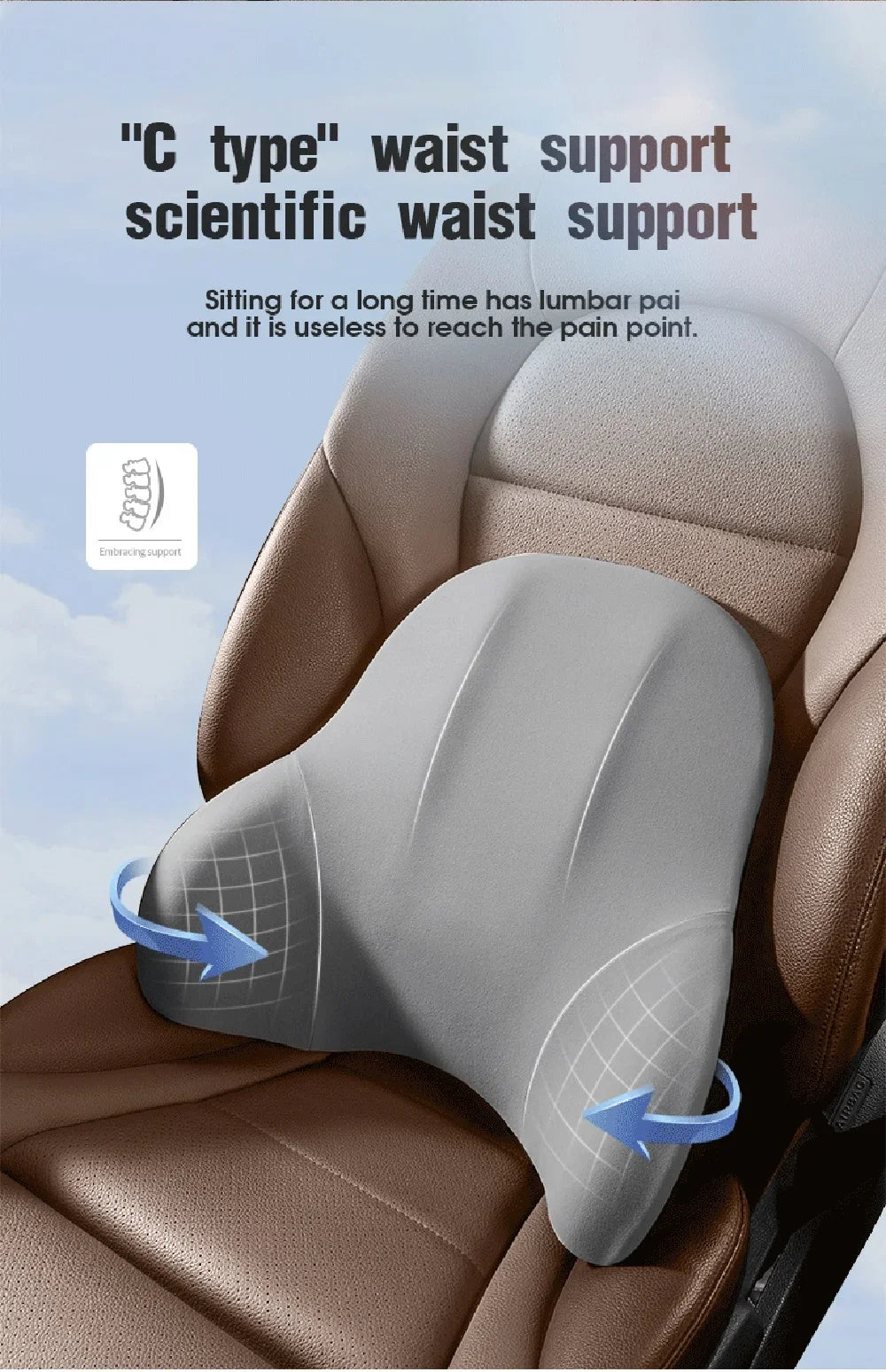 Car Neck Pillow Memory Foam Headrest Cushion Breathable Lumbar Back Support Pillow Relieve Fatigue for Car Seat Office Chair