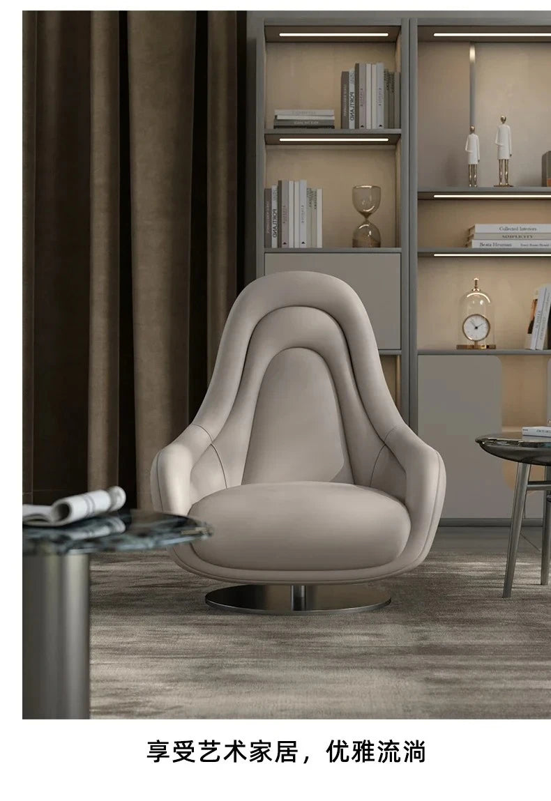 A lNew Single Seater Italian Living Room Leisure Light Luxury Leather Rotating Couch