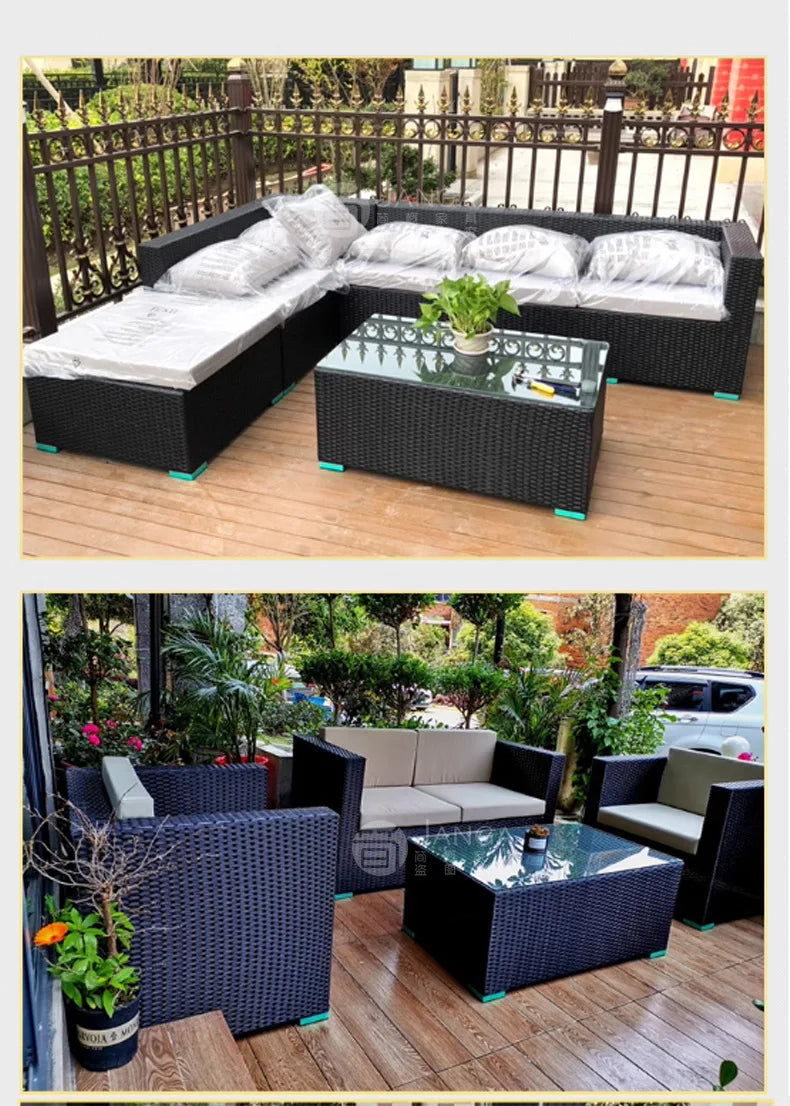 Outdoor villa courtyard sofa hotel B & B terrace waterproof sunscreen sofa furniture indoor and outdoor rattan weaving