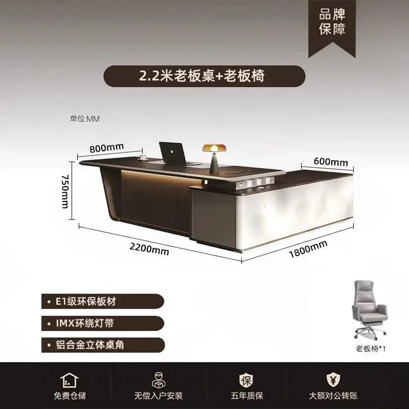 High Quality Light LuxuryOffice Desk Boss L Shaped Work Manager Computer Desks Executive Shelf Escritorio Oficina Furniture