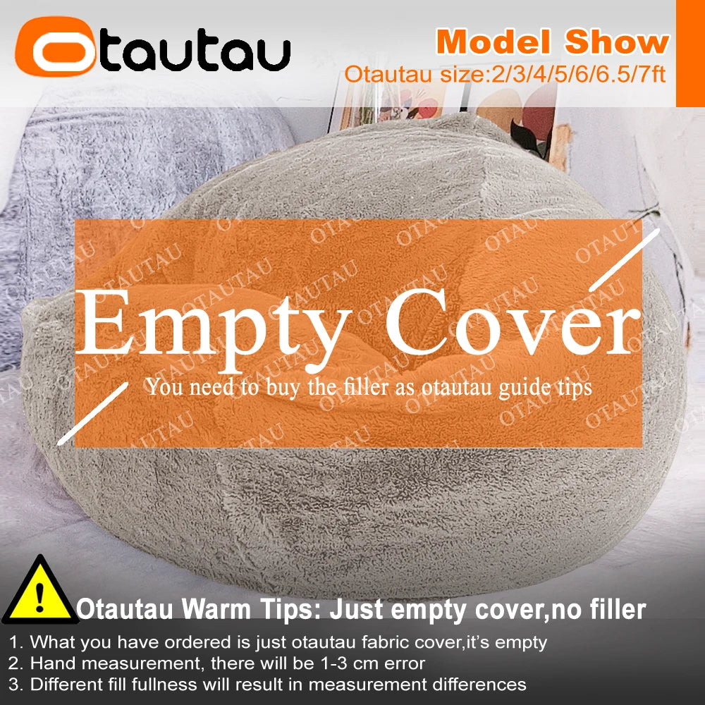 OTAUTAU Fluffy Faux Bunnyf Fur Bean Bag Cover Corner Pouf Cover DD003【No Filler Inside! You Need To Buy Filler By Yourself !】
