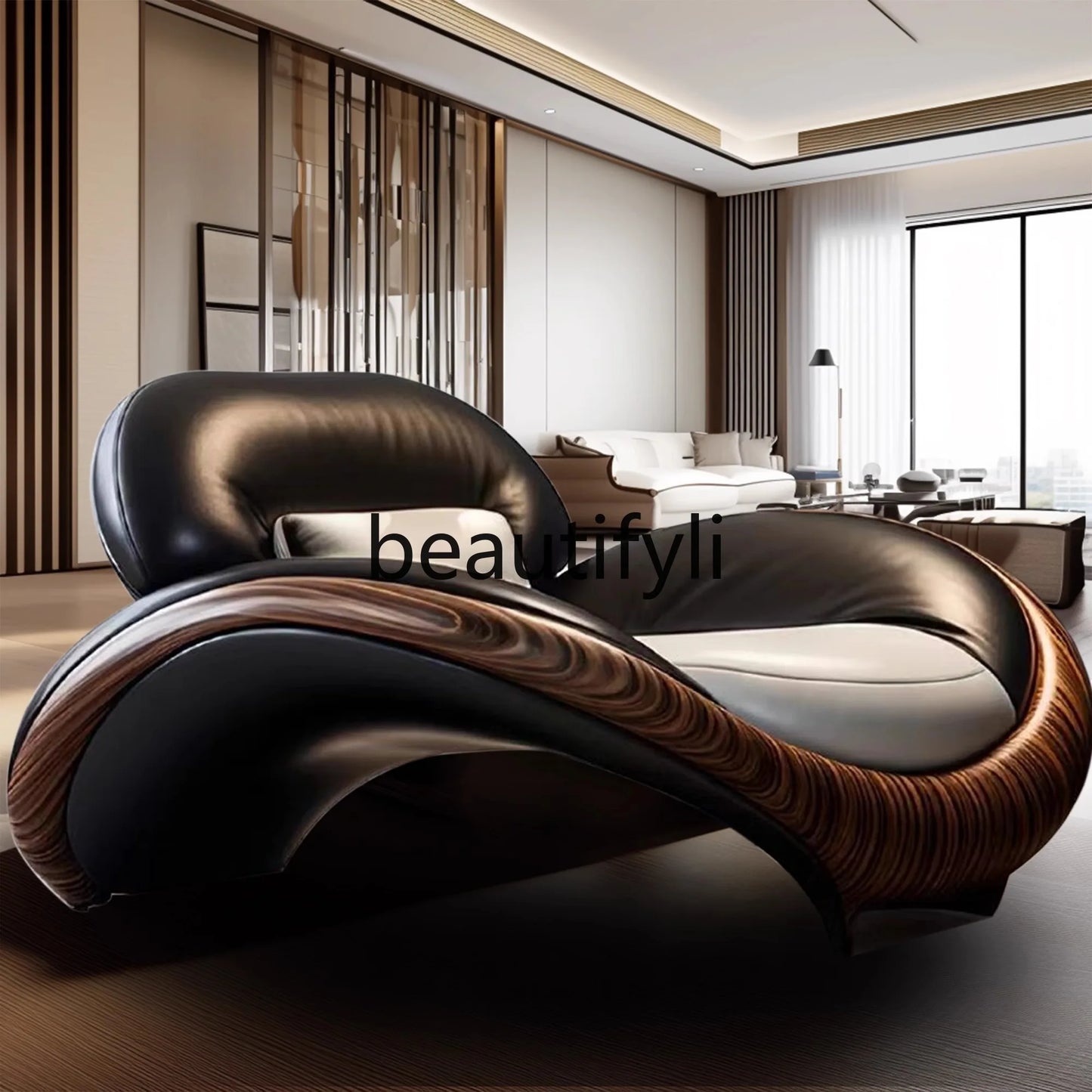 Living room leather ingot chair Italian minimalist villa large flat floor light luxury villa new Chinese modern single sofa