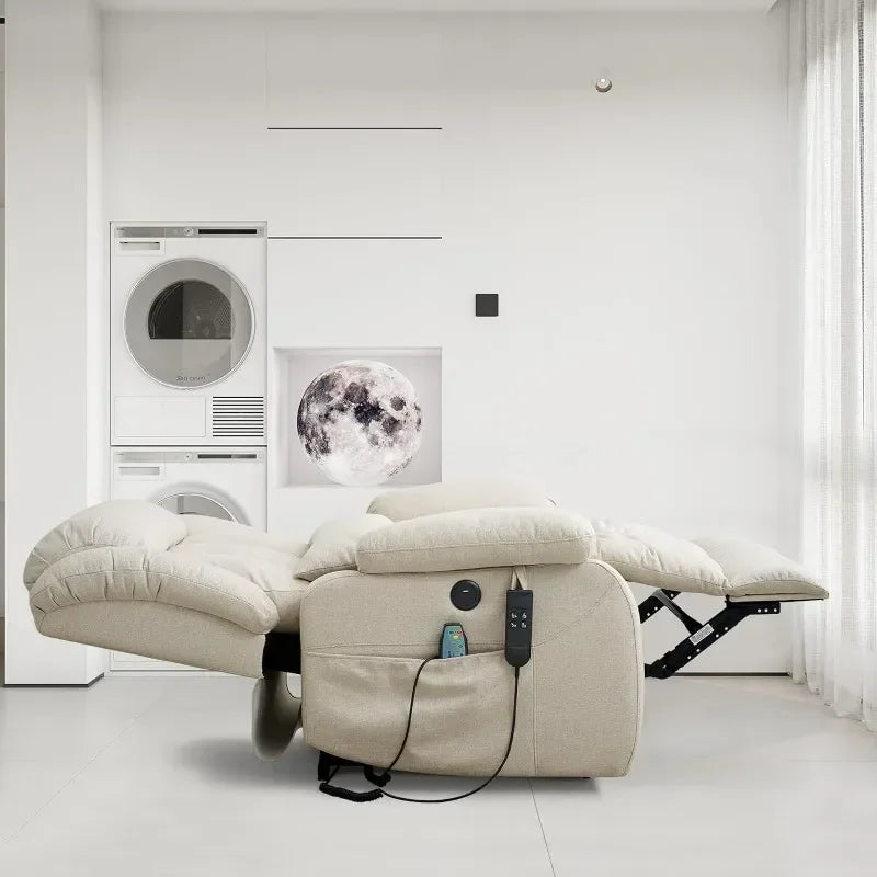 Infinite Position Power Lift Chair Lay Flat Recliner Dual Motor Sleeper Chair With Massage And Heating For Elderly Controllable