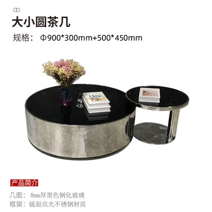Italian mirror coffee table stainless steel small apartment tempered glass round combination design sense living room home