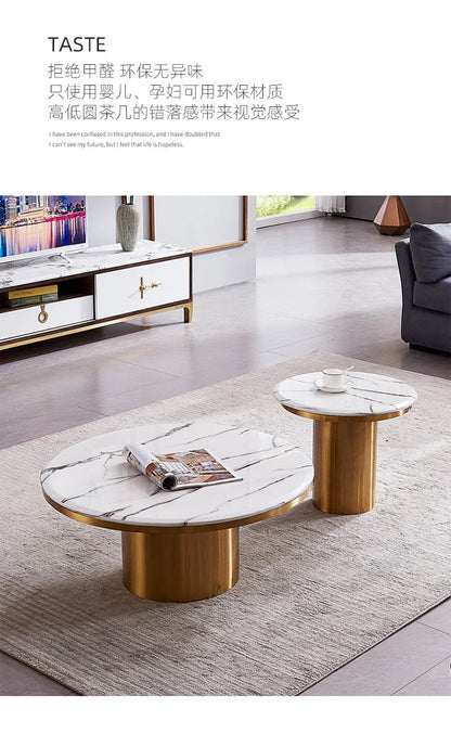 *Modern simple light luxury marble coffee table combination Nordic round small coffee table