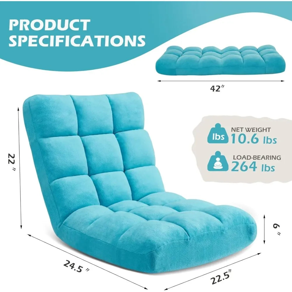 Adjustable Cushioned Gaming Floor Chair with Breathable Cotton and Skin-Friendly Velvet for Comfortable Lazy Sofa Seating