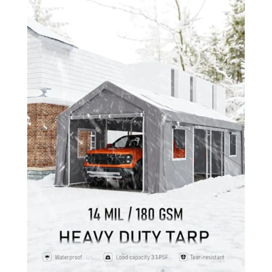 Carport replacement doors for portable garage shelters 180G PE material gray water-resistant zipper roll-up design for 13x2013x