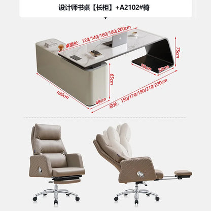 High end light luxury stone table, high-end office desk and chair combination, home L-shaped computer, high-end medical beauty