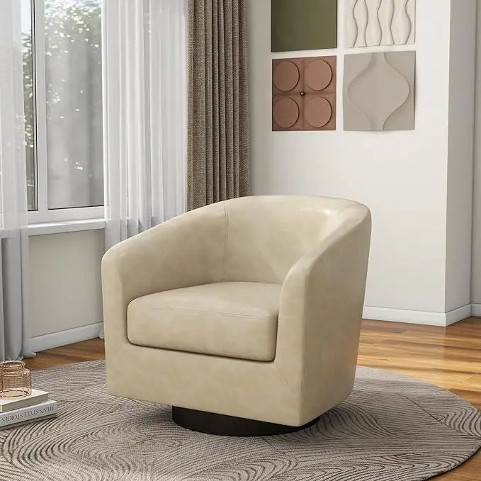 Faux Leather Swivel Barrel Accent Chairs, 360° Swivel Round Single Sofa Chair, Comfy Upholstered Club Armchair for Liv