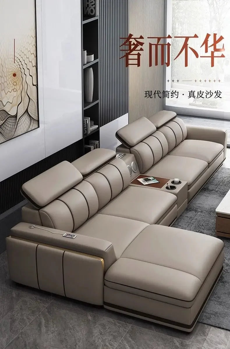 Light luxury first-layer cowhide leather sofa, living room size, straight row concubine combination household leather sofa