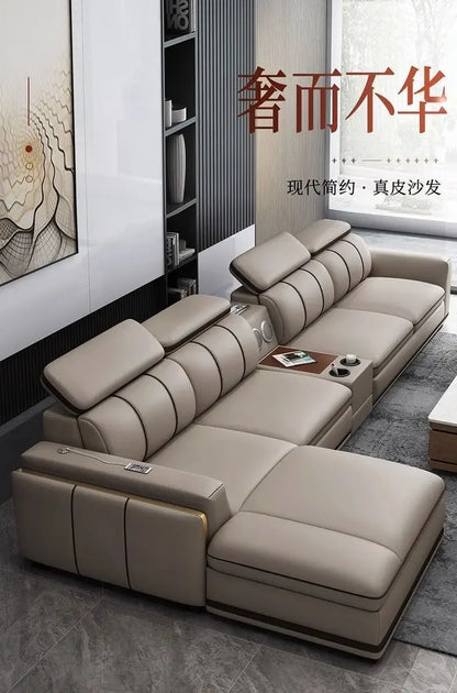 Light luxury first-layer cowhide leather sofa, living room size, straight row concubine combination household leather sofa