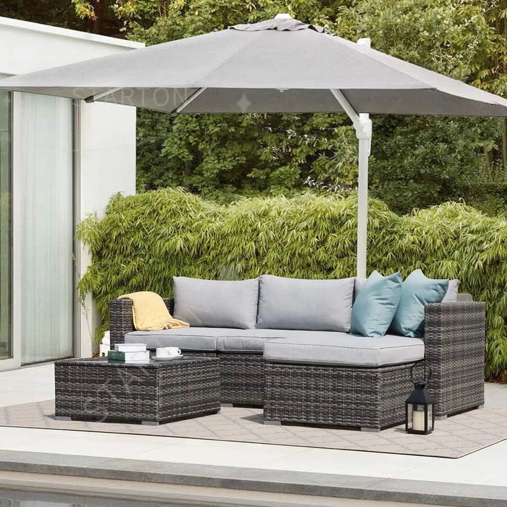 All Weather Grey PE Rattan Sectional Corner Sofa Set, Additional Extra Chairs for Outdoor Sec，Outdoor Wicker Loveseat 2 Pieces,