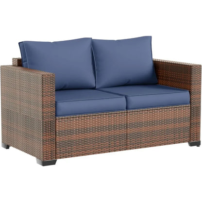Amopatio Outdoor loveseat Furniture 2-Seat Wicker Patio Love seat, Small Patio loveseat with Water-Resistant Cover & Non-Slip Cu