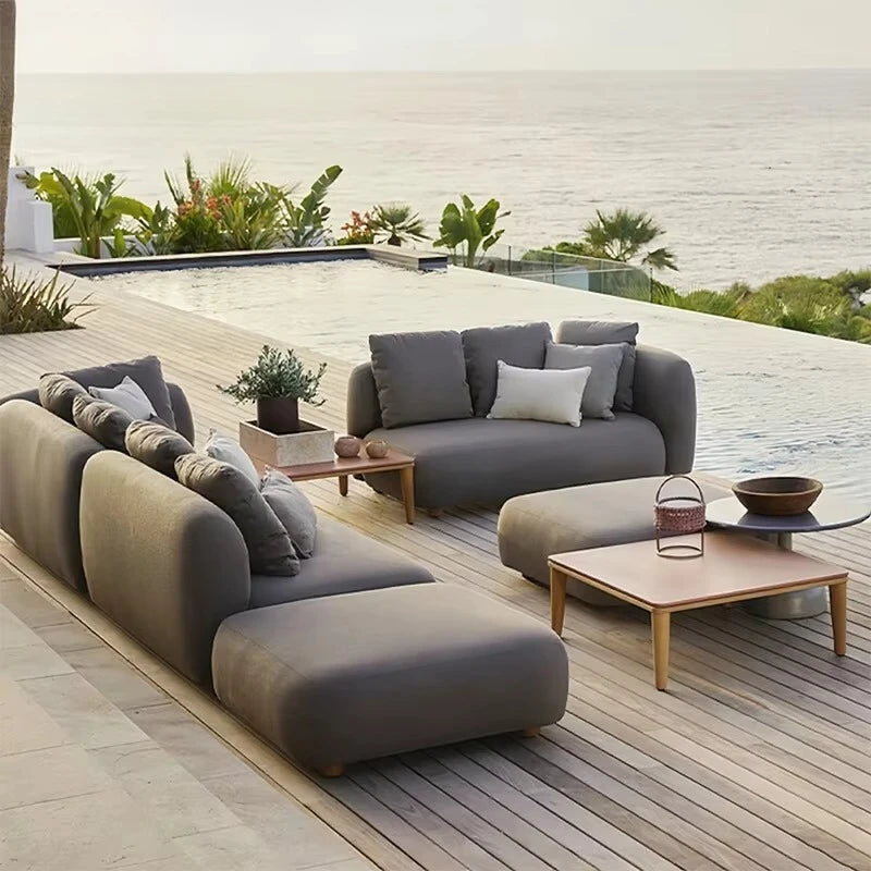 Modern Waterproof Outdoor Patio Sofa Set Comfortable Gray Fabric Cushion Cushion Outdoor Combination Sofa
