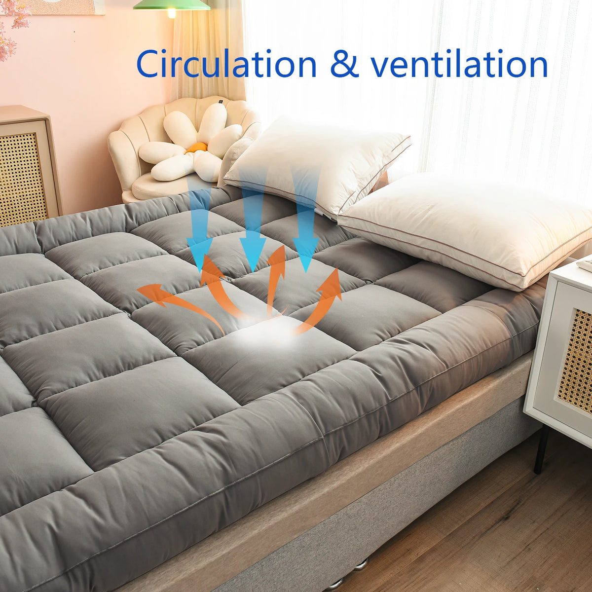 Queen Mattress Topper for Body Pain Relief, 1000 GSM Extra Thick Mattress Pad Cover with Elastic Pocket, 7D fiber Bed Topper