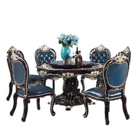 European round dining table and chair combination neoclassical American solid wood high-end leather dining chair piano paint