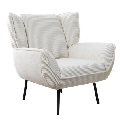 Accent Chair- Upholstered Living Room Chair with High Wingback, White Reading Armchair for Bedroom, Comfy Corduroy, Customized