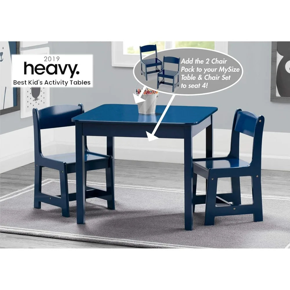 Kids Wooden Table and Chair Set with 2 Chairs, Deep Blue Color, Sturdy for Toddlers Ages 3+