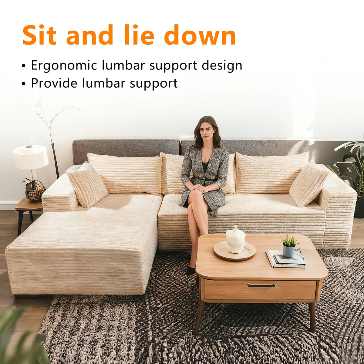 Relax in Comfort  Cloud-Like Corduroy Sectional Sofa with Chaise and Built-In Storage