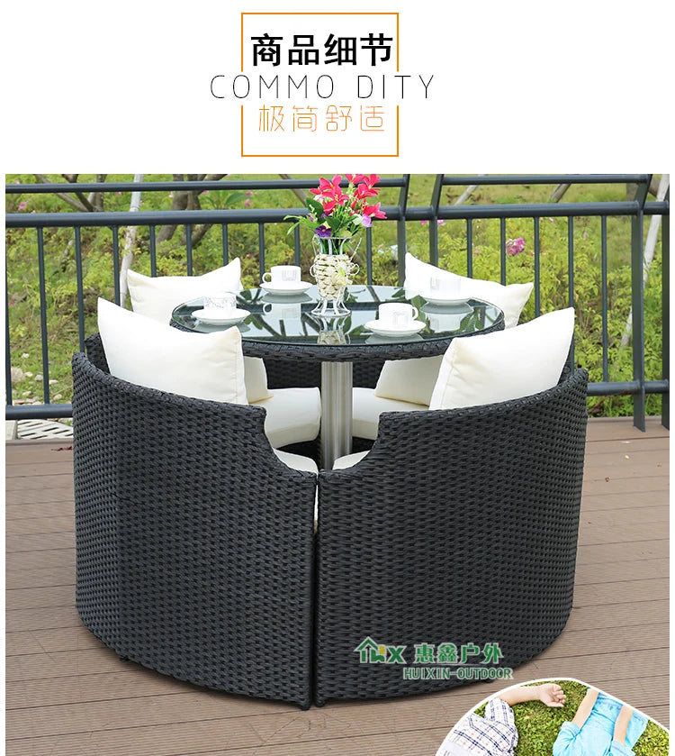 Outdoor leisure courtyard rattan chair five-piece combination outdoor villa open-air balcony creative storage home back chair